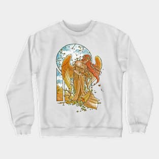 Angel of Autumn Mucha Inspired Art Nouveau Angels of the Seasons Series Crewneck Sweatshirt